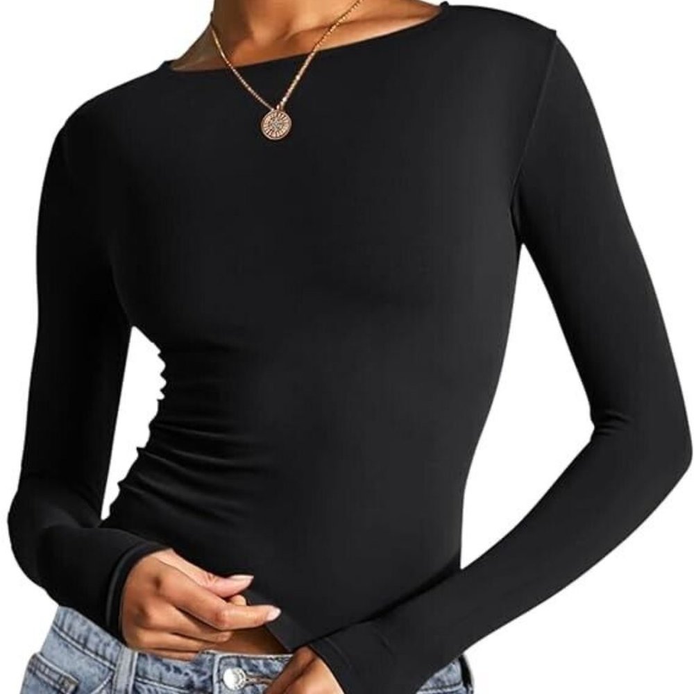 New Long Sleeved Basic Sexy Tight Stretch Tee shirt top sz S